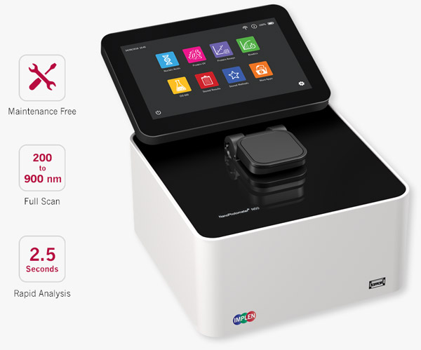 Implen N50 fast nanophotometer spectrophotometer, scan 200-65nm in 2.5 sec nanodrop alternative