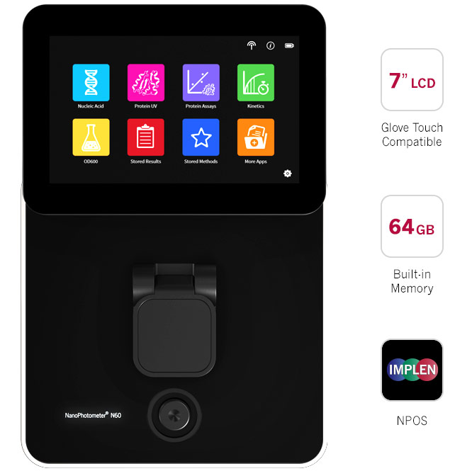 Implen N60/N50 stand-alone, 7LCD 64GB nanophotometer spectrophotometer nanodrop alternative