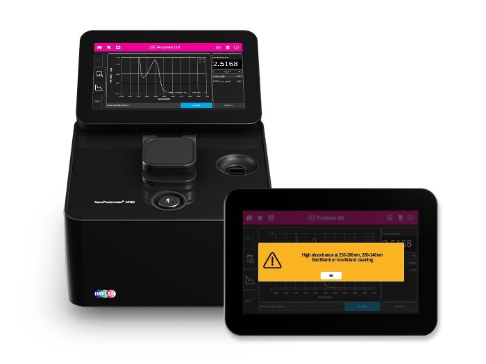 implen nanophotometer NP80 for protein UV measurement alternative to nanodrop and warning screen1
