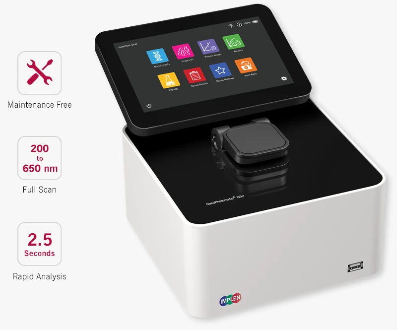 Implen N50 fast nanophotometer spectrophotometer, scan 200-65nm in 2.5 sec nanodrop alternative