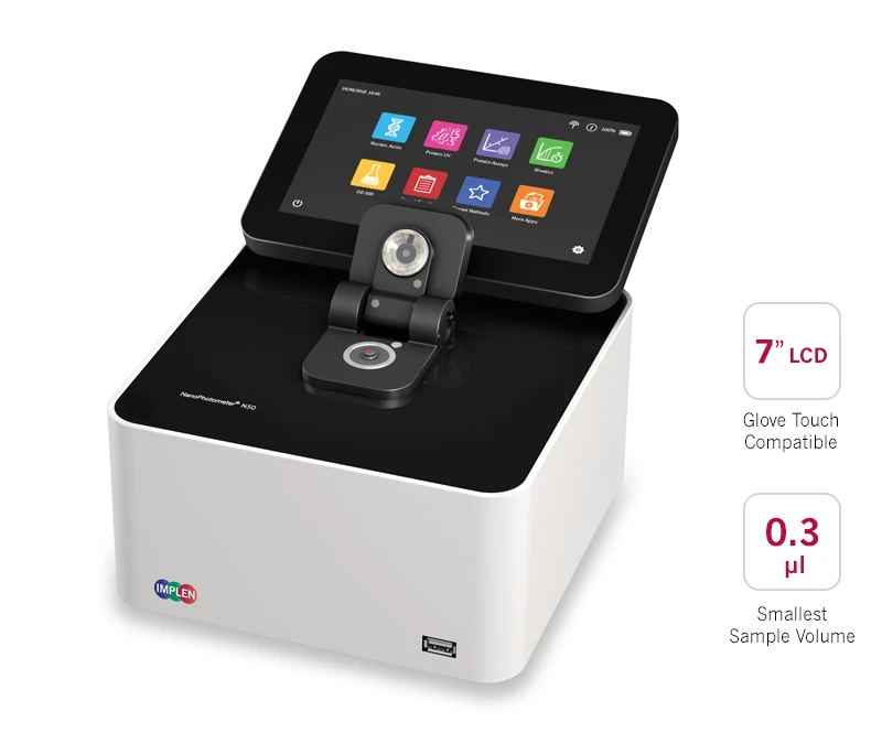 Implen N50 precise spectrophotometer, nanophotometer 7in display 0.3µl sample, nanodrop alternative