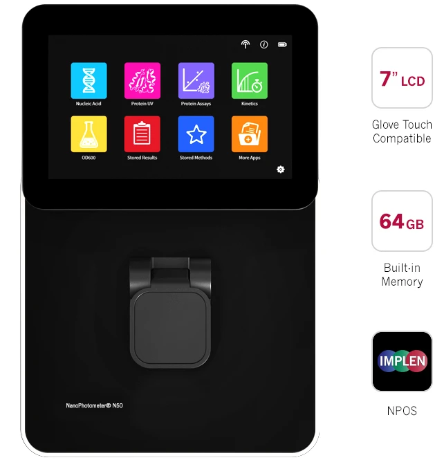 Implen N50 stand-alone, 7LCD 64GB nanophotometer spectrophotometer nanodrop alternative