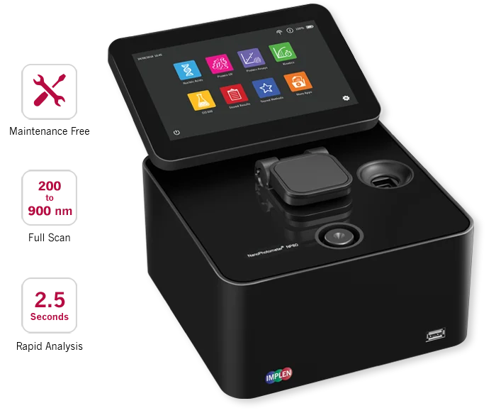 Implen NP80 fast nanophotometer spectrophotometer, scan 200-900nm in 2.5 sec nanodrop alternative