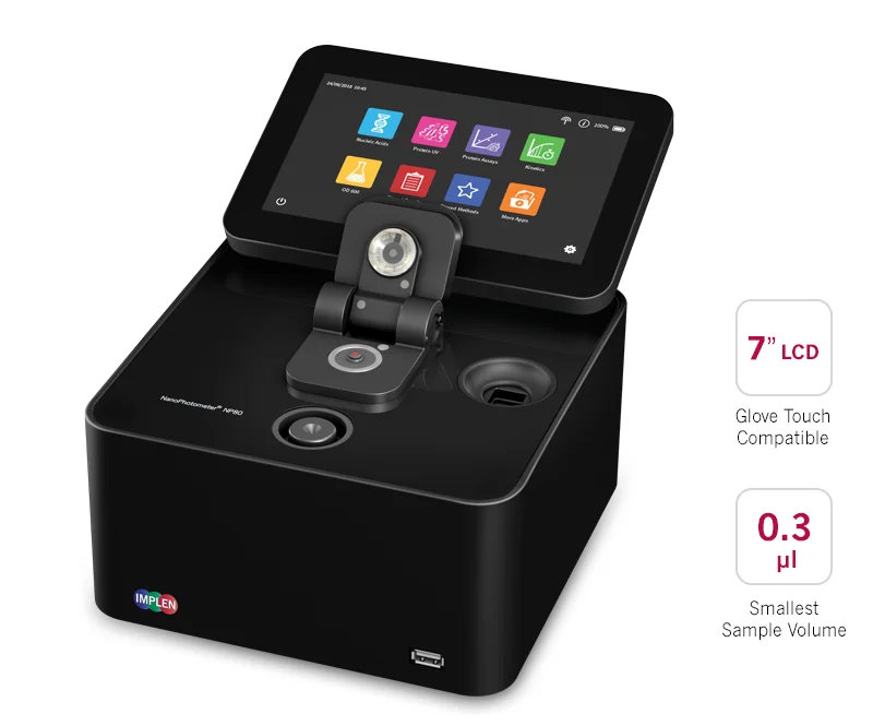 Implen NP80 precise spectrophotometer, nanophotometer 7in display 0.3µl sample, nanodrop alternative