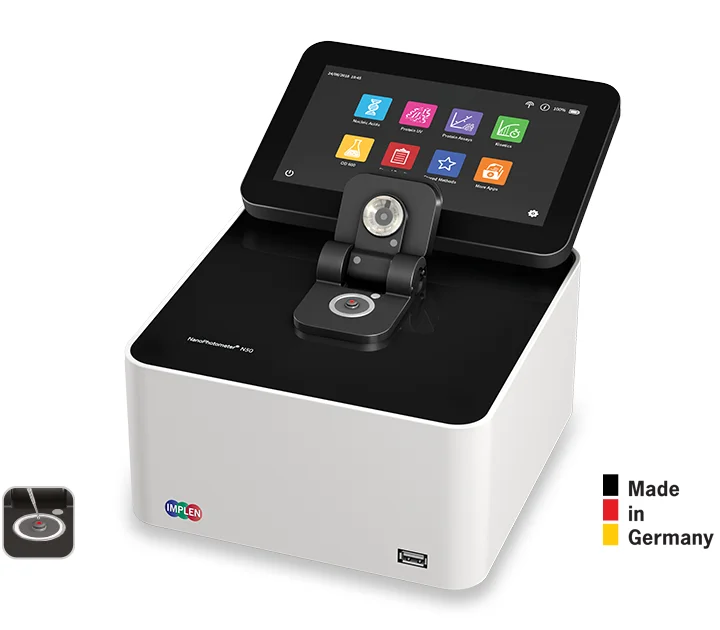 Implen NanoPhotometer N50 microvolume UV/Vis spectrophotometer, made in Germany