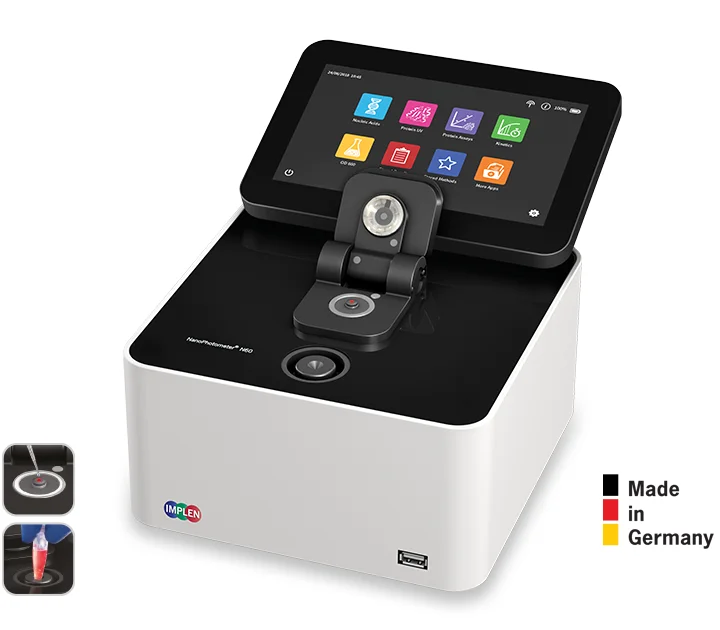 Implen NanoPhotometer N60 microvolume UV/Vis spectrophotometer with vortex, made in Germany