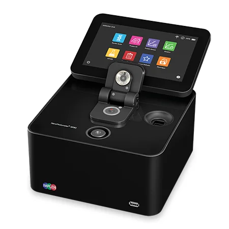 Implen NanoPhotometer NP80 microvolume UV/Vis spectrophotometer, cuvette, vortex, made in Germany