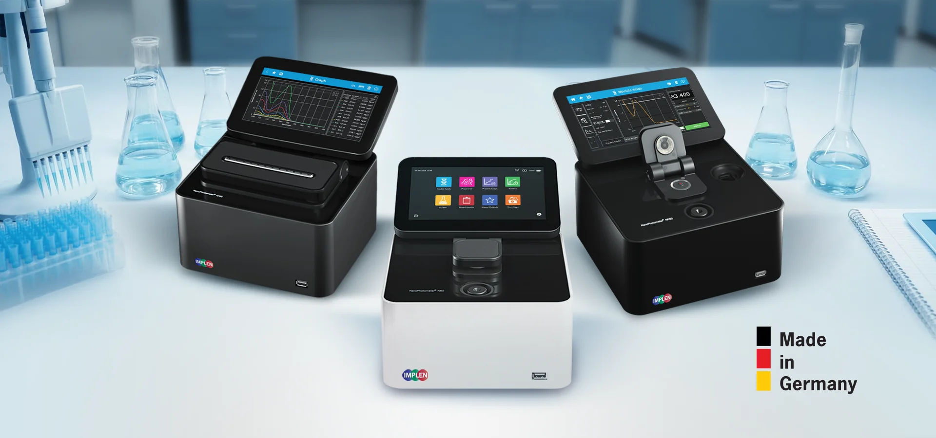 Implen NanoPhotometer UV-Vis spectrophotometer made in Germany, DNA, proteins, nucleic acids, OD600